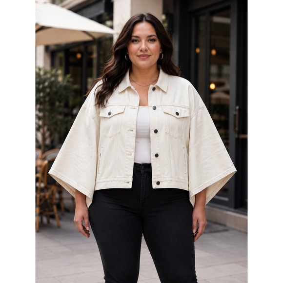 Pilcro Jackets & Blazers - NWT Pilcro Anthropologie Weston Cape Denim Jacket Women L/XL Ivory Oversized